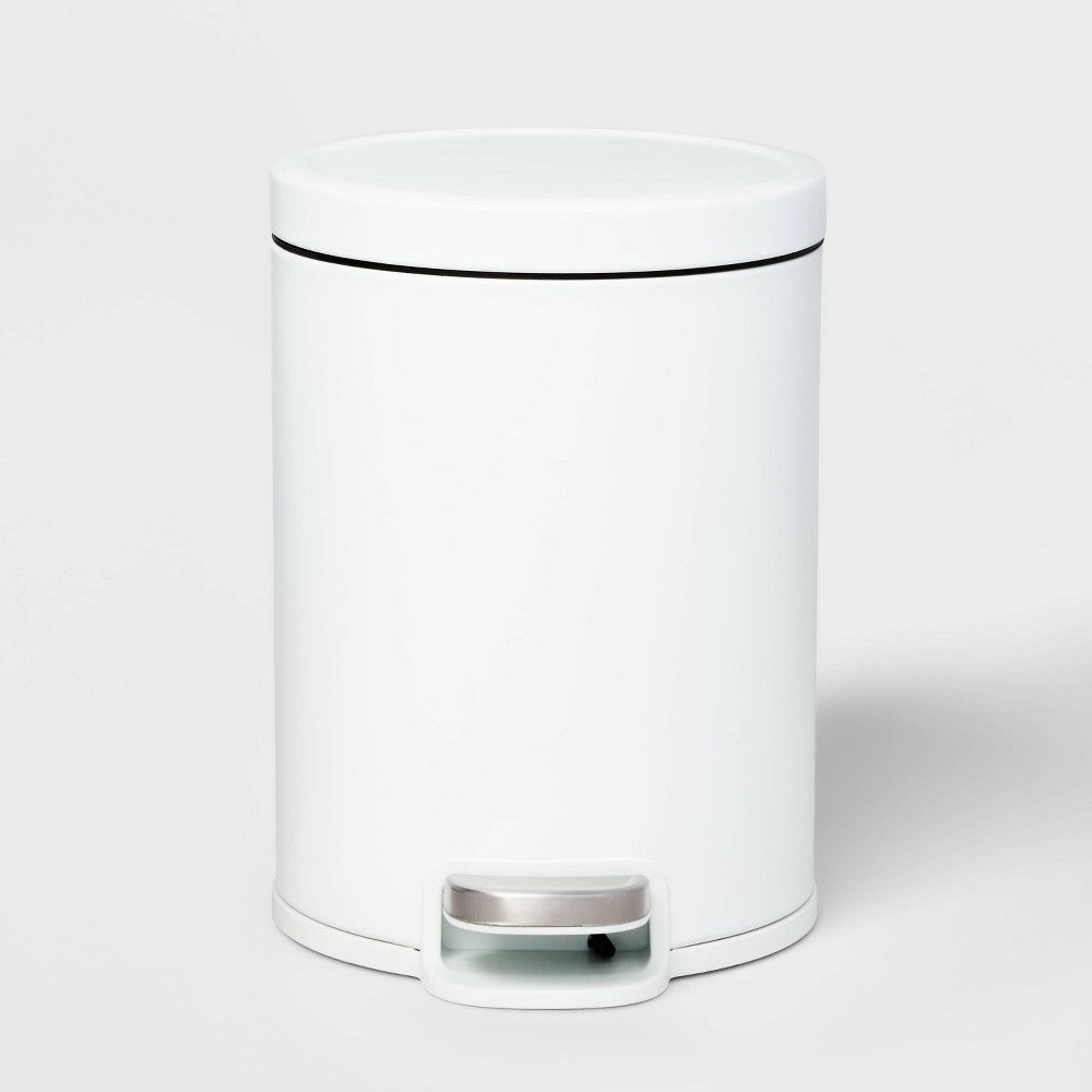 5L Round Step Trash Can White - Brightroom: Stainless Steel, Bathroom Trash Can with Lid, Indoor Use - Bellso